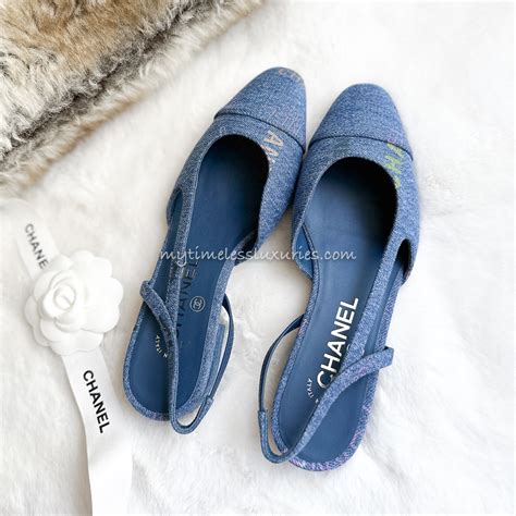 chanel denim slingback flats